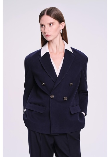 Saykı Woman Lacivert Dinamik Fit Kruvaze Ceket Siyah