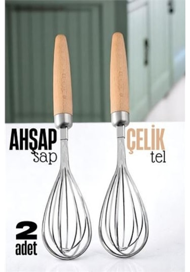 Ahşap Saplı Çelik Çırpıcı - Yumurta Ve Sos Çırpıcı, Mutfak Çırpıcısı, Çırpma Teli