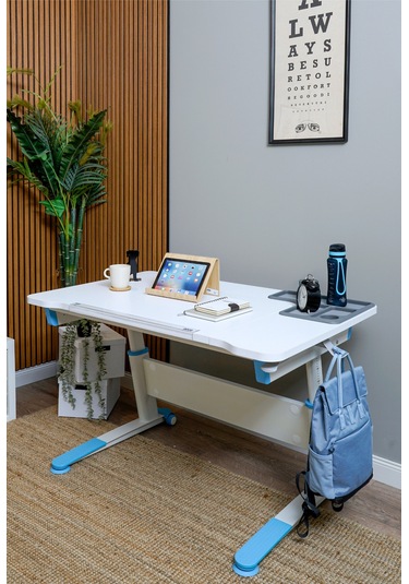 Sirius Simple Yükseklik Ve Eğim Ayarlı, Bilgisayar Ve Ofis Masası, Modern Ahşap Çalışma Masası Mavi Gri