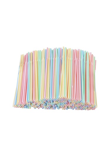 Qingmipy 300 Adet 8 İnç Renkli Çizgili Esnek Plastik Pipetler