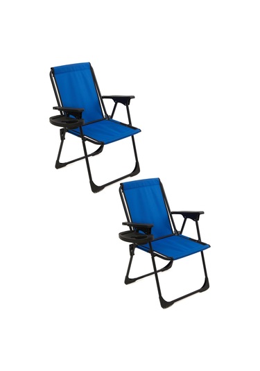 Natura 2 Adet Kamp Sandalyesi Dikdörtgen Bardaklıklı - Mavi