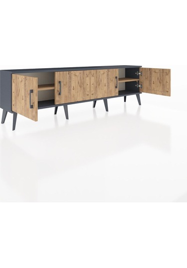 Arges Tv Ünitesi 2 Raflı 4 Kapaklı 176x30x51 Antrasit-çam/çam Atlas Çam/atlas Çam