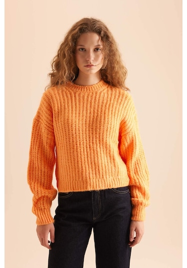 DeFacto Coool Oversize Geniş Kalıp Bisiklet Yaka Triko Kazak V1811AZNSOG162 Turuncu