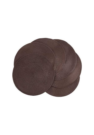 Moly Yuvarlak Örgülü Amerikan Servis Takımı 6'lı 15 İnç Kahverengi Masa Örtüsü Kahverengi