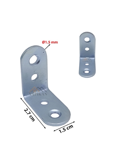 25 ad. L Demir Gönye Köşebent 15x27x27mm - Mobilya Dolap Raf Ahşap Köşe Bağlantı Aparatı