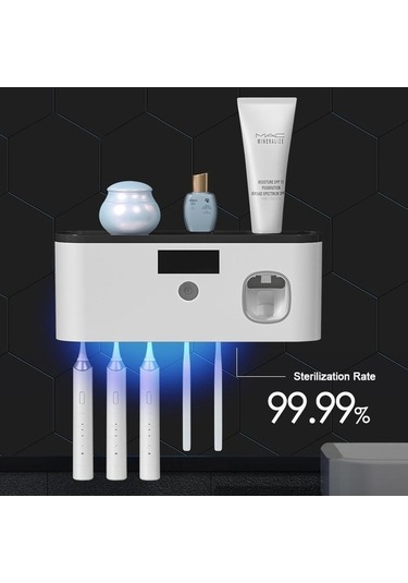 Bosphorusboutique02 Gri Elektrikli Diş Fırçası Uv Sterilizasyon Kurutma Tutucu Duvara Monte Diş Macunu Sıkacağı Banyo Organizatör Aksesuarları Set Gri Gri