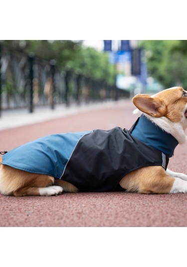 Xindoker Su Gezdirme Yağmurluk - Yansıtıcı Şeritli, Su Geçirmez Köpek Montu Siyah/mavi, Xxl
