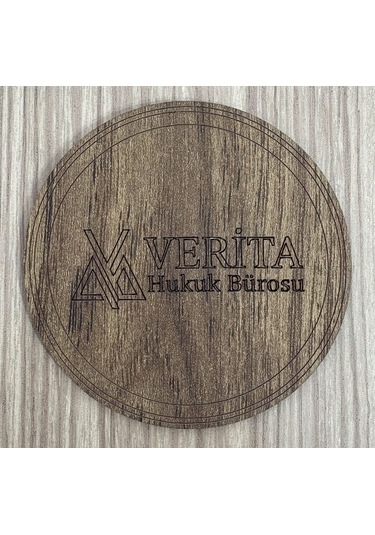 10'lu Kişiye / Şirkete Özel Logolu Bardak Altlığı Seti Lazer Kesim Kurumsal Hediye 9 Cm Koyu Ahşap