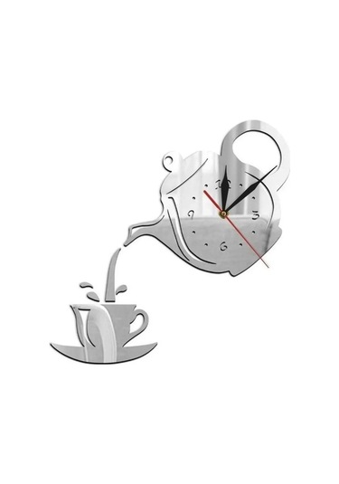 Kosona Akrilik Çaydanlık Desenli Duvar Saati - 40x40cm, Altın Renk, 1 Aa Pil İle Çalışır Pil Dahil Değil