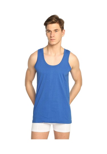 12li Erkek Penye Pamuklu Klasik Askılı Düz Renkli Atlet Mavi