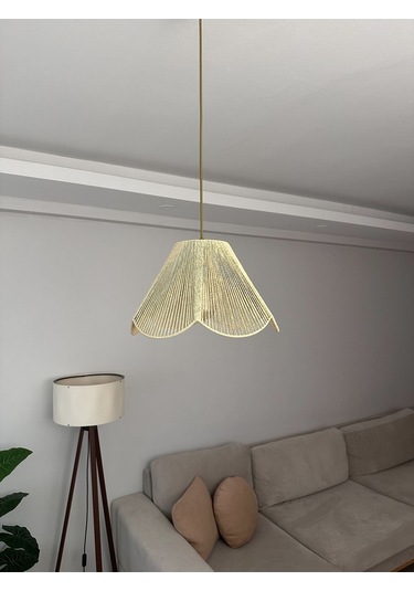 Hasır El Yapımı Bohem Çiçek Şekilli Rustik Avize - Bej Bej