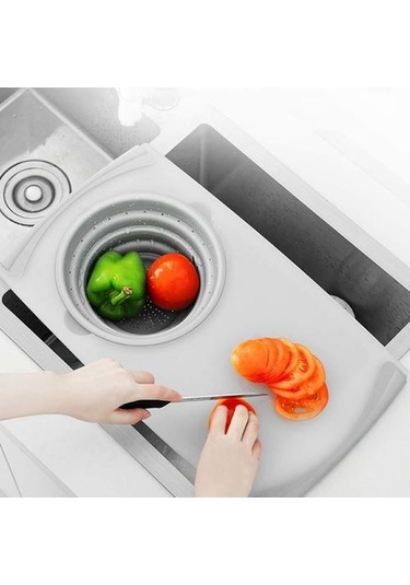 Mutfak Masası Esnek Kesme Tahtası Silikon Katlanır Tahliye Sepeti Pişirme Depolama Mutfak Eşyaları Çıkar Kevset Seti Çizme Blokları Açık Gri