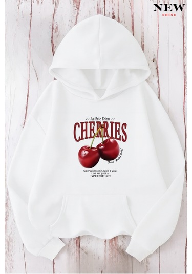 Cherries Baskılı Sweatshirt Beyaz