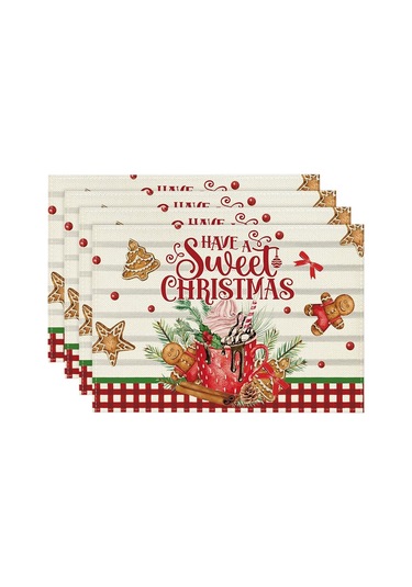 4 Adet Noel Ağaçları Kar Pembe Noel Amerikan Servisleri Kış Masa Örtüleri K Kırmızı-siyah Kırmızı - Siyah