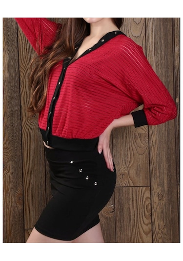 Önü Çıtçıtlı File Hırka Etekli Kadın Mini Takım