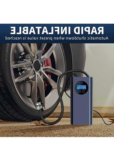Fastbuy Siyah Kablosuz Şişirme Pompası - 3x Hızlı Kompresör, Led Ekran, 1500mah Pil, Araba, Motosiklet, Bisiklet İçin