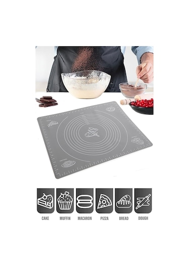 Gri Silikon Hamur Açma Matı Büyük Boy 50x40