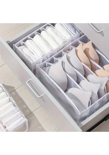 Sunshine011 Gri 3 Parça Kanvas İç Çamaşırı Düzenleyici - Çekmeceli Sutyen, Çorap Ve Külot Organizer Gri