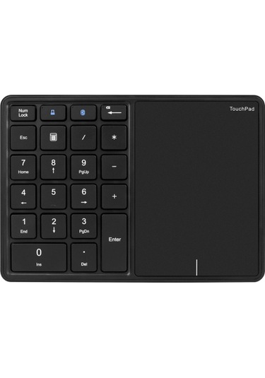 2.4g+bt4.2 Kablosuz Çift Modlu Sayısal Klavye Taşınabilir 22 Tuşlu Finansal Muhasebe Ofis Klavyesi Dokunmatik Yüzeyli Siyah