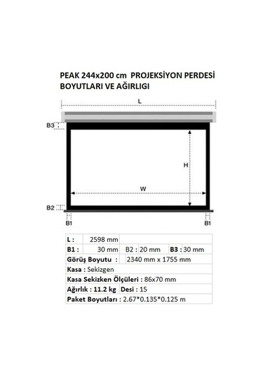 Peak M120 240x200 CM Motorlu Kumandalı Projeksiyon Perdesi Beyaz