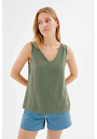Fashion Friends V Yaka Haki Kadın Bluz 26y0530k1
