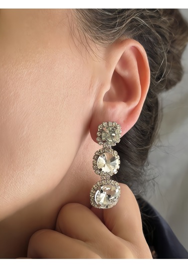Riviere Kristal Taşlı Çiçek Model Şeffaf Renkli Kolye Küpe Set