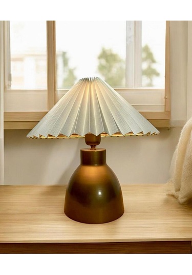 Umbrella Abajur Masa Lambası Elektrik Ile Çalışır Modern Abajur Bej Gold