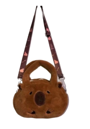 Sevimli Ve Çok Yönlü Capibala Peluş Çapraz Askılı Çanta Kahverengi