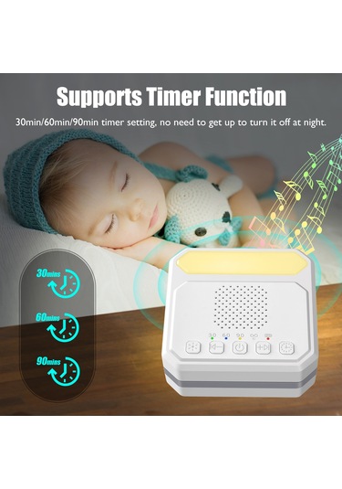 Xindoker Bebek Uyku Uyandırıcı Cihazı 21 Rahatlatıcı Ses 3 Seviye Zamanlayıcı Işık Değiştirilebilir Gece Lambası Girişli Li-poly Batarya Gri