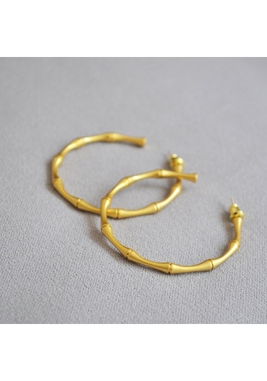 Zyzqstore 925 Gümüş Bambu Abartılı Narin Cilalı Altın Kaplama Pirinç Küpe, Basit Büyük Kulak Halkası Metalik Kadın Metalik