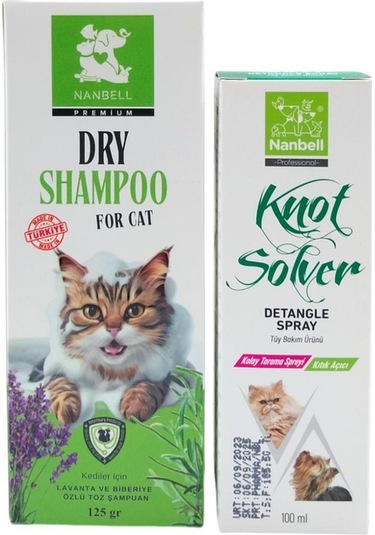 Nanbell Kediler İçin Lavanta Biberiye Özlü Kuru Şampuan 125 G + Kıtık Açıcı Sprey 100 ML