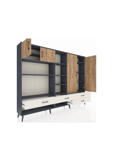 Arges Dolap 12 Raflı 4 Çekmeceli 4 Kapaklı 220x30x163 Antrasit-ça Antrasit-çam/aytaşı