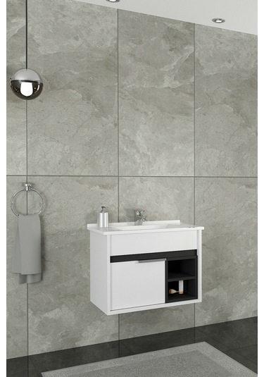 Napoli 65 Cm Beyaz Lavabolu Alt Modül - Beyaz Antrasit Beyaz - Antrasit