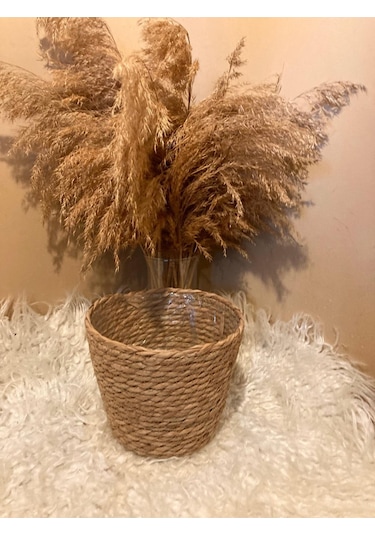 V Şeklinde Hasır Kalın Örgü İçi Poşetli Saksılık Büyük Boy