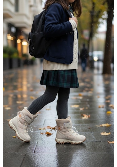 Muggo Tigger İçi Kürklü Bağcıklı Ve Cırtlı Kız Çocuk Bot Bej