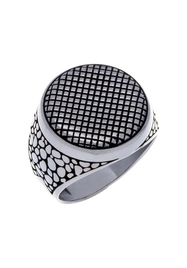 925 Ayar Gümüş Kare Desenli Erkek Yüzük Gümüş