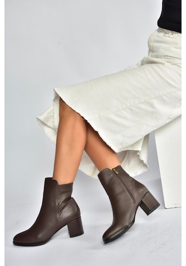 Fox Shoes V468581003 Kahverengi Hakiki Deri Kalın Topuklu Kadın Bot Kahverengi-hakiki Deri