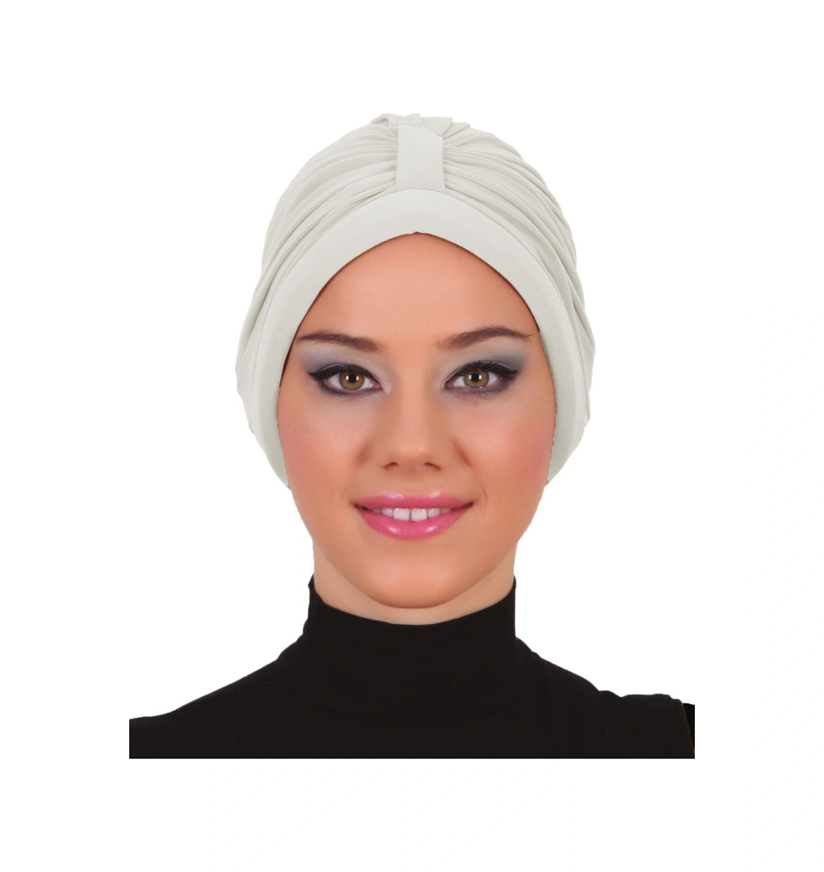 Bantlı Ön Ve Ensesi Bantlı Nervürlü Krem Süngerli Hazır Türban Tesettür Bone Havuz Bonesi Krem