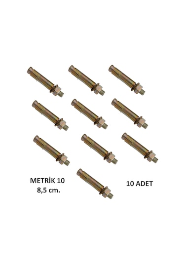 10 Adet Metrik 10 Saç Gömlekli Çelik Dübel Civatalı M.10 85 Mm.