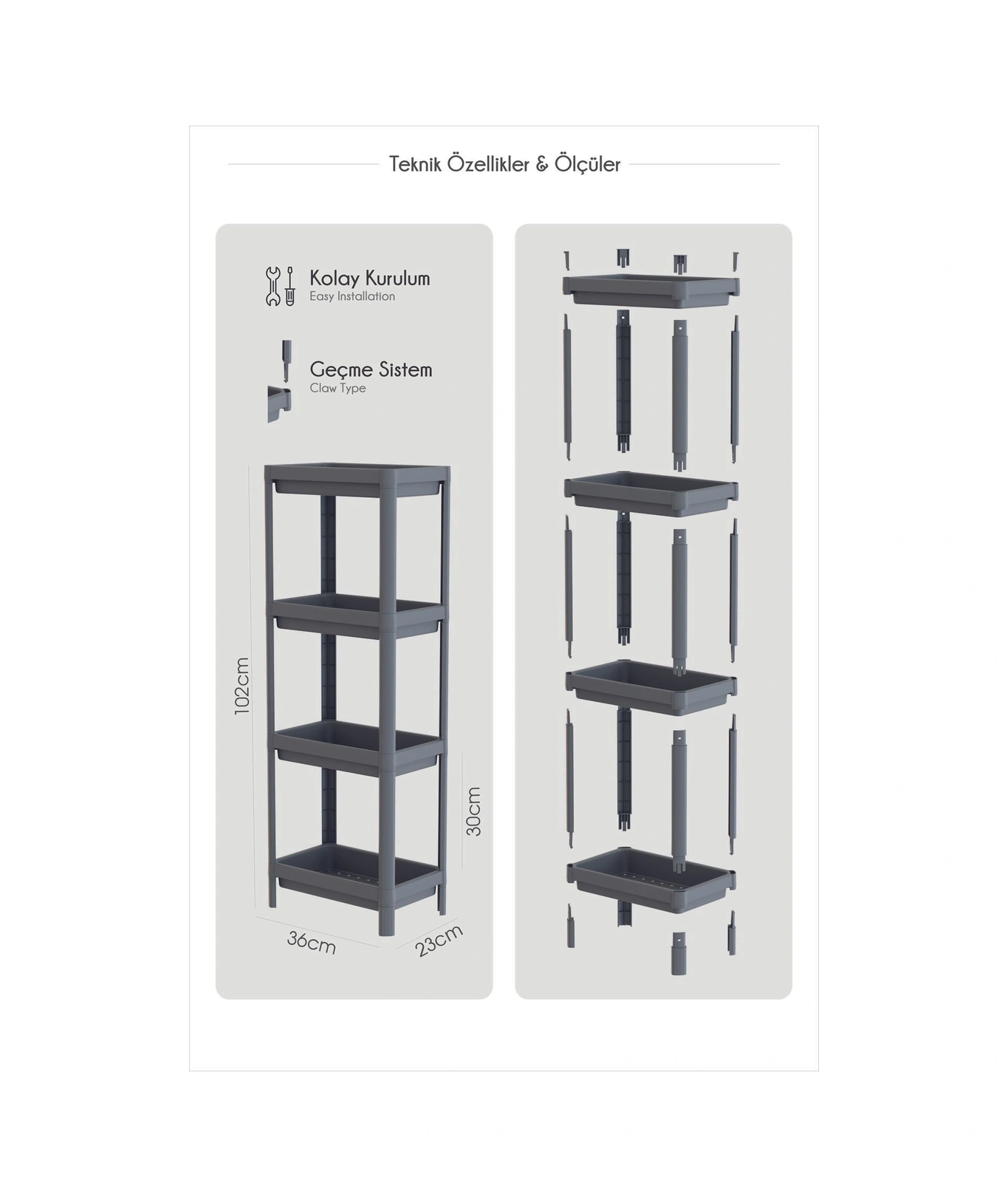 Mithra Life 4 Katlı Hazneli Plastik Beyaz Banyo Mutfak Balkon Düzenleyici Rafı Mıt1191 Beyaz