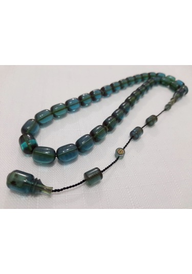 Bünyamin Barlak İmzalı Kapsül Kesim Kehrbar Yeşil Tesbih 8.5x11