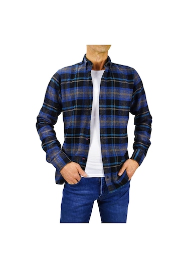 Erkek Silim Fit Ekose Oduncu Gömlek Bgl-st01711 İndigo