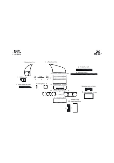 Bmw 3 E36 Konsol-konsol-torpido Kaplama 1991-1998 20 Parça-siyah Karbon Siyah Karbon