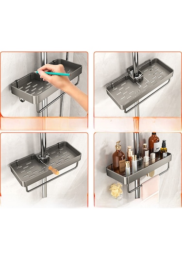 Mufunye Banyo Duş Rafı, Aluminyum Malzeme, Delme Yok Kurulum, Kaldırım Deseni, Ev/hotel Kullanıma Uygun, Siyah-gri, Tek Katlı Diğer