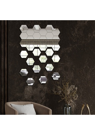 Ayna | Düz Ayna | 30'Lu Takım Altıgen Ayna Şeffaf