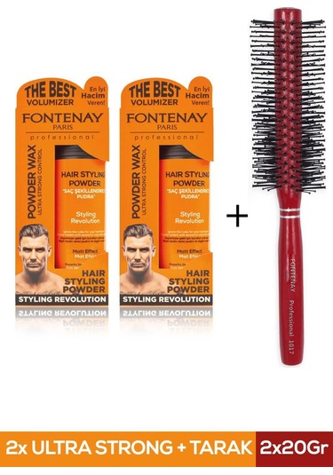 Fontenay Saç Şekillendirici Pudra Toz Wax Ultra Strong Turuncu 20 gr x 2 + 1017 Tarak'ı 3'lü Set