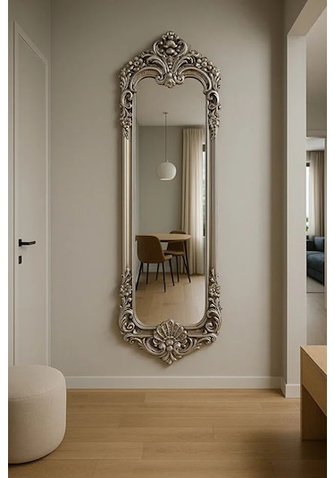 Dekoratif Varaklı Boy Aynası Gümüş