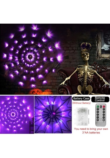 Mor Cadılar Bayramı Led Su Geçirmez Dize Işık Cadılar Bayramı Örümcek Web Işık Pil/usb Uzaktan Tatil Işık Korku Perili Ev Sahne Dekor Pil Mor