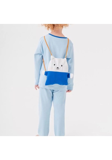 Süper Heros Çanta Ve Maskeli % 100 Pamuk Erkek Çocuk Pijama Takımı Mavi