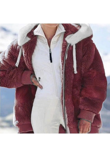 Avrupa Ve Amerika Birleşik Devletleri 2022 Sonbahar Ve Kış Sıcak Peluş Ve Fermuar Cep Kapşonlu Gevşek Ceket Kadın Ceket Kırmızı Avrupa Ve Amerika Birleşik Devletleri 2022 Sonbahar Ve Kış Sıcak Peluş Ve Fermuar Cep Kapşonlu Gevşek Ceket Kadın Ceket Kırmızı